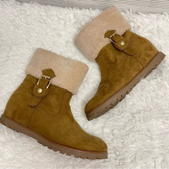 Tommy Hilfiger Soffia 2 Round Toe Tan Suede Ankle Boot faux fur lined sz 8.5M - Picture 2 of 9